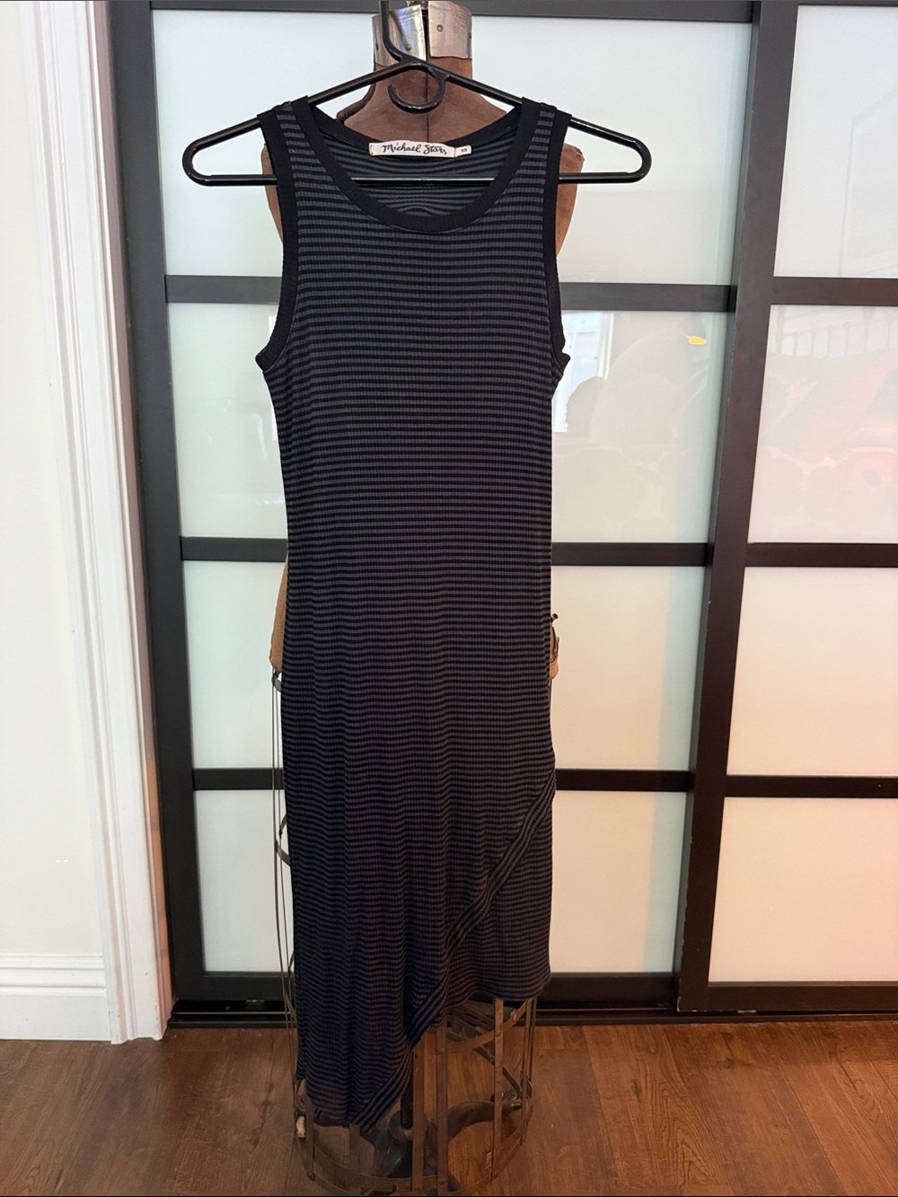 Michael Stars Black & Gray Sleeveless Asymmetrical Midi Dress